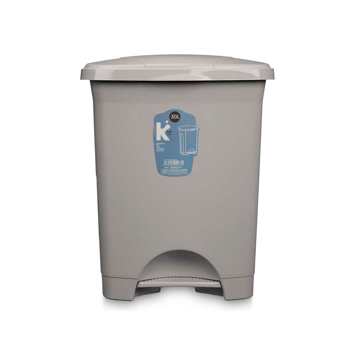 Pedaalemmer Grijs Plastic 30 L (4 Stuks)